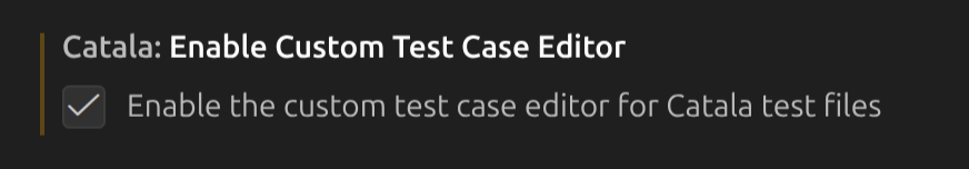 Settings panel with test editor option