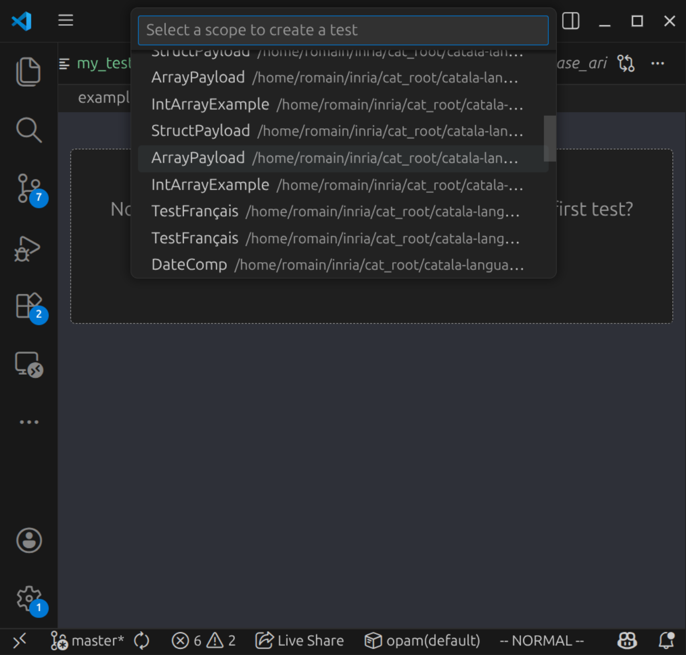 Scope selection dialog