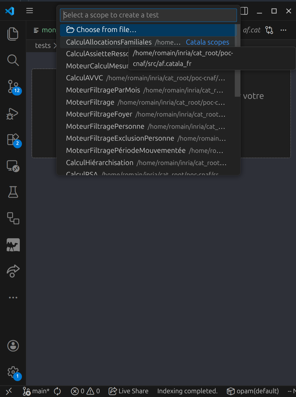 Boîte de dialogue de sélection de champ d’application